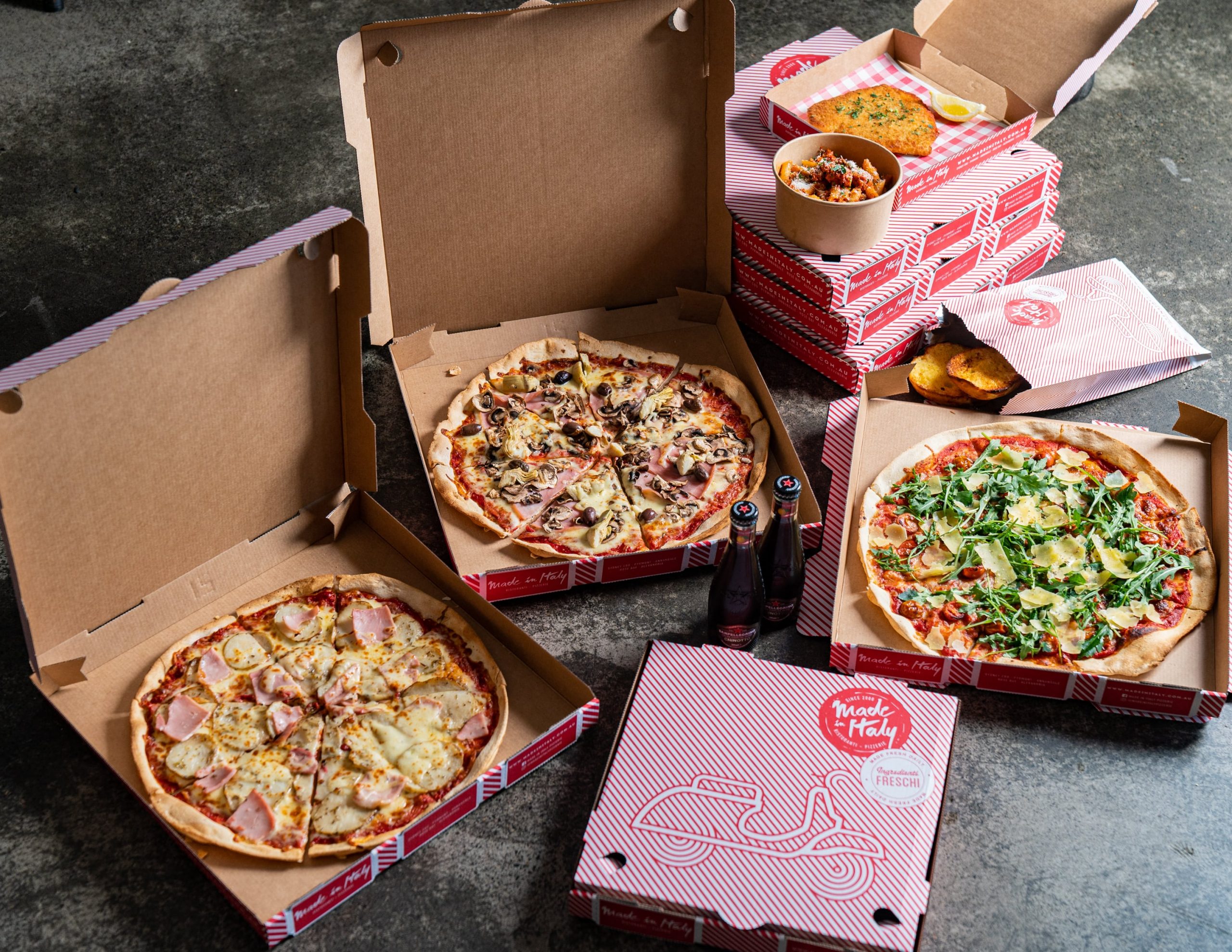 Made In Italy party pack pizza catering Sydney — 10 XL Roman-style pizzas for 20-24 people