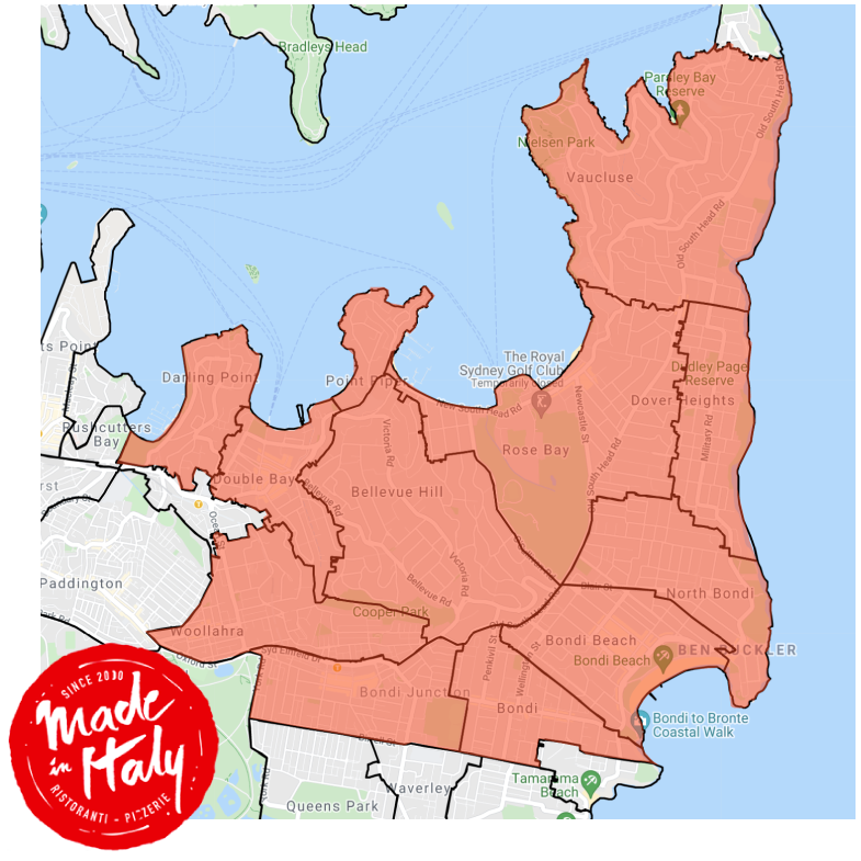 Pizza Delivery Map Rose Bay