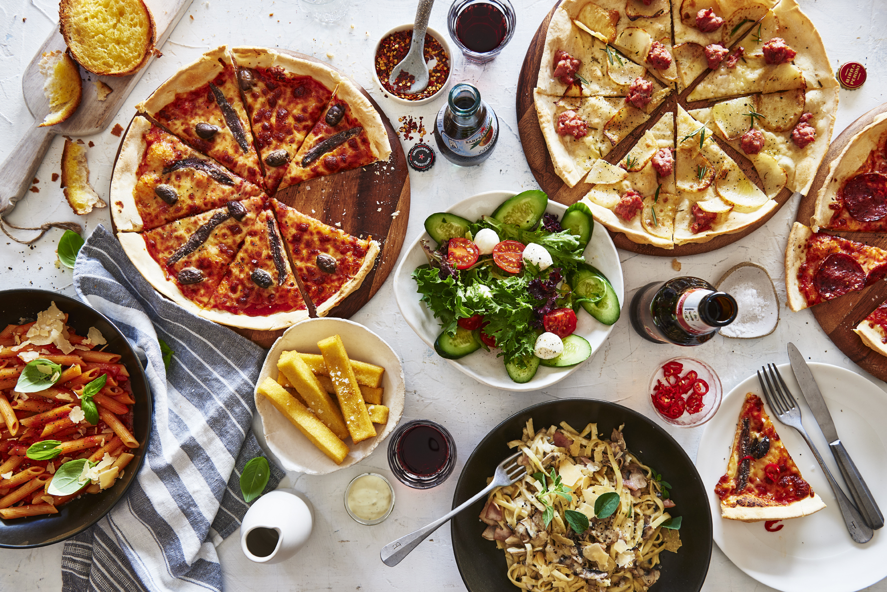 Made In Italy office lunch pizza catering Sydney CBD — 5 XL Roman-style pizzas for 10-12 people