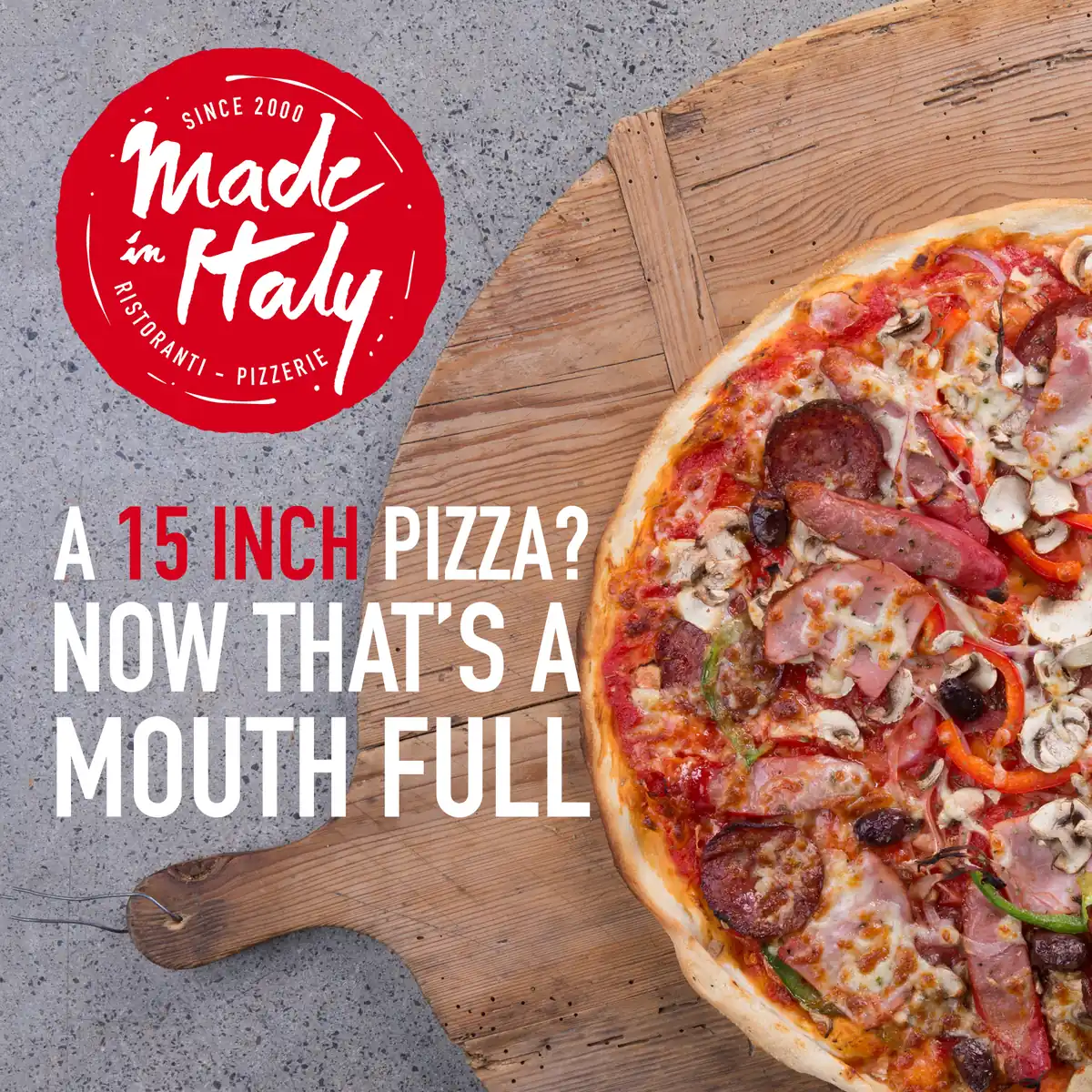 XL Roman pizza made fresh at Made In Italy Sydney